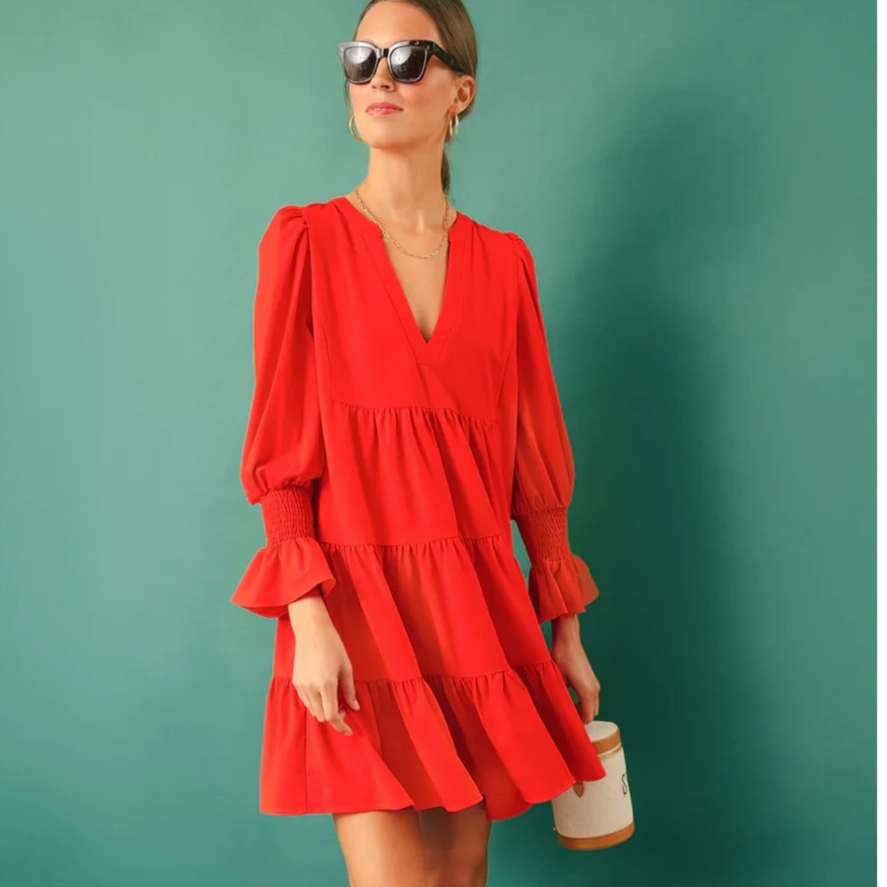 Red Crepe Kenzo Dress, POMANDER PLACE, Size XS, EXCELLENT CONDITION No Flaws - Picture 3 of 17